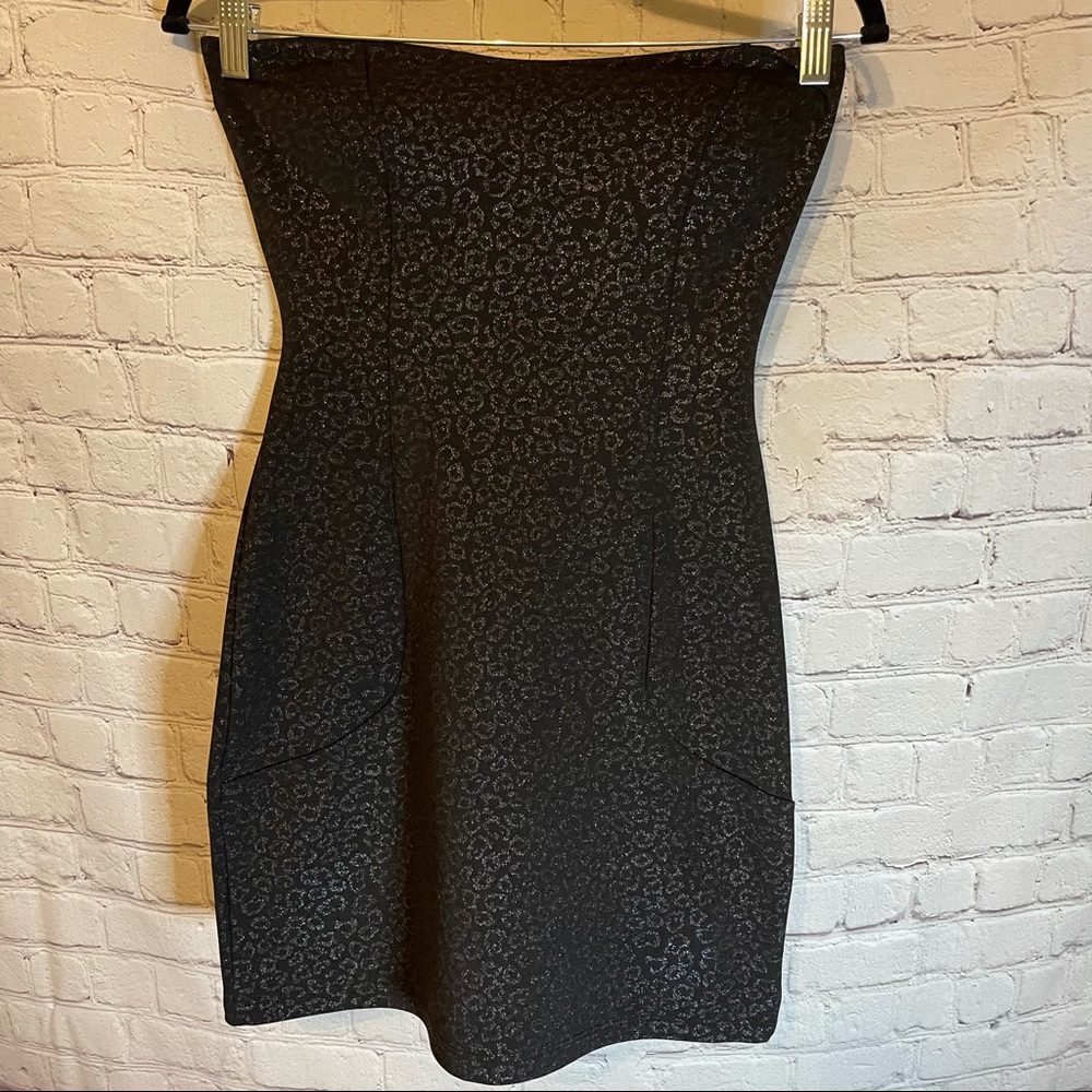 Shasa black metallic cheetah print dress, M